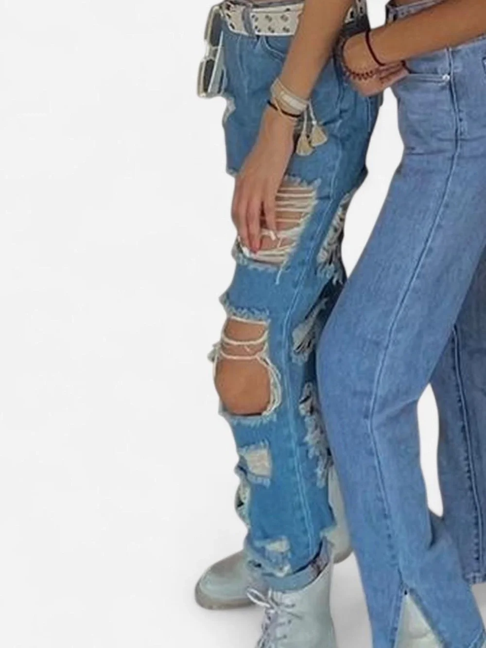 Distressed Light Blue Women's Ripped Jeans - Picture 5 of 8